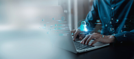 User authentication system with username and password, cybersecurity concept,global network...