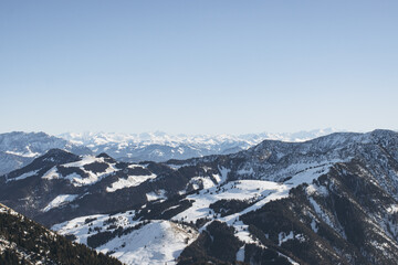 Bavarian Alps in winter sunny day on the top of Wendelstein