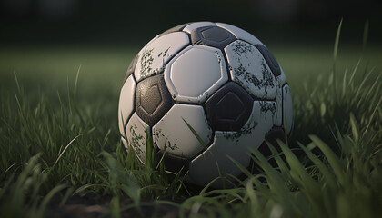 Fototapeta premium soccer ball on the grass. Generative AI