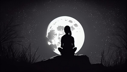Meditation in the Moonlight: A Peaceful Moment for Reflection. Generative AI
