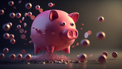 piggy bank in the form of a pig into which coins fall. Generative AI