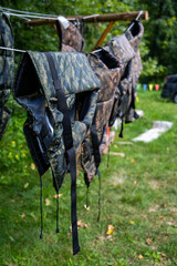 Camo color drying life jackets.