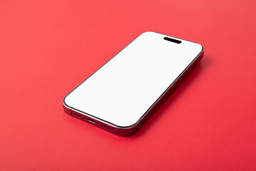 smartphone is placed on the red background.