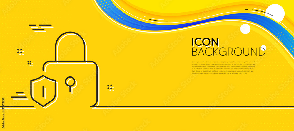 Poster lock line icon. abstract yellow background. padlock protection sign. security access shield. minimal