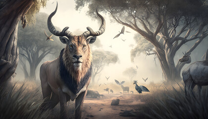 Mythical fantasy lion beast, created with Generative AI Technology 