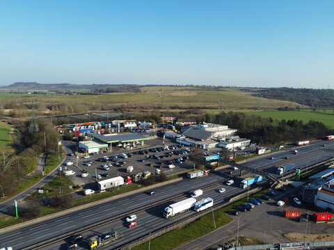 Beautiful View of British Motorways and Highways Services Station on M1 Junction 12 of Toddington, Dunstable LU5 6HP England UK. Image Was Captured on 15-Feb-2023 