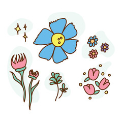 Silhouette of herbs and flowers. A set of flowers