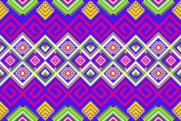 Ethnic geometric oriental traditional with triangles and colorful elements seamless pattern. designed for background, wallpaper, clothing, wrapping, fabric, Batik, decorating, embroidery style 