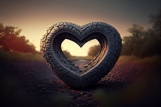 Car tire curved in the shape of a heart Banner for car freaks.