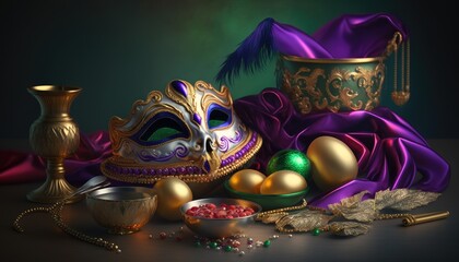 Colorful carnival mask with decorations. Mardi Gras. Generative ai