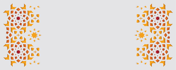 Ornamental patterned stone relief in arabic architectural style of islamic mosque, greeting card for Ramadan Kareem