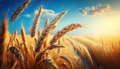 Shiny golden wheat crops on a field - generative ai