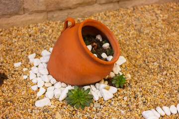 ceramic pot with soil as a garden decoration