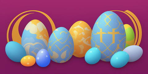 Painted easter eggs, postcard, abstraction, generative AI