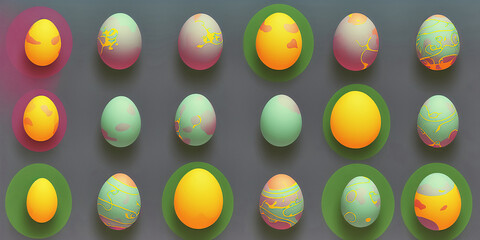 Set of easter eggs, colorful wallpaper background, generative ai
