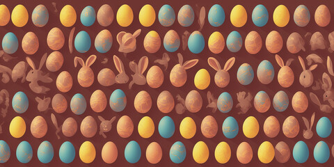 Painted eggs among the easter bunny ears, generative ai