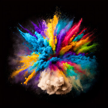 colorful explosion of paint on a black background. Generative AI.