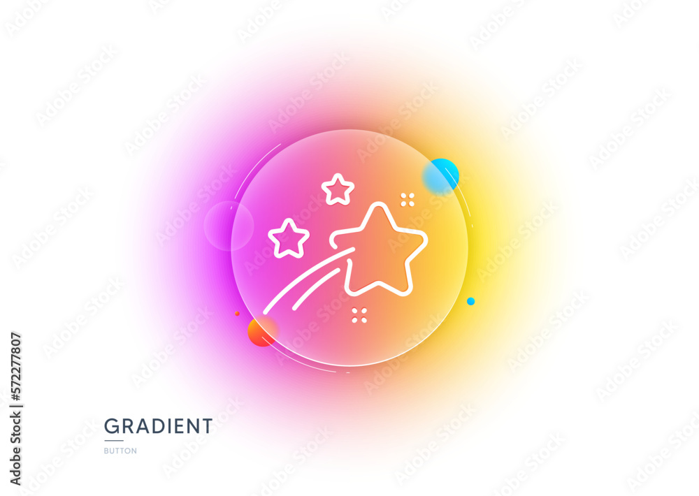 Poster falling star line icon. gradient blur button with glassmorphism. night sign. firework symbol. transp