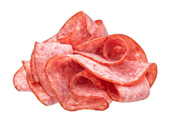 Sliced salami sausage isolated on white background