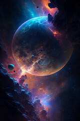 an image of space scene with planets and stars. Generative AI.