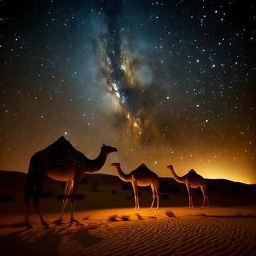 tarry sky in egypt, camels, generative AI, Nile river, temples, pyramids, hieroglyphics, pharaohs