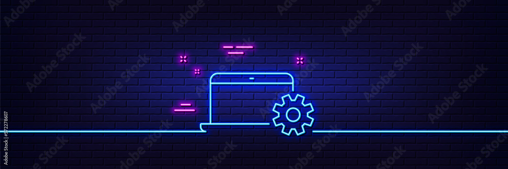Aufkleber neon light glow effect. laptop computer icon. notebook service sign. portable personal computer symb