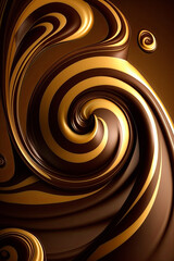 chocolate swirl background with gold swirls. Generative AI.