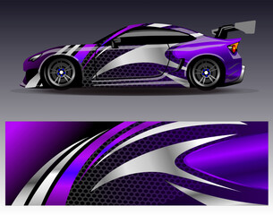 Naklejka premium Car wrap design vector. Graphic abstract stripe racing background kit designs for wrap vehicle race car rally adventure and livery
