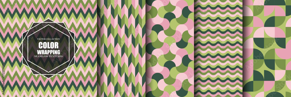 Wall mural collection of seamless geometric colorful patterns. vector retro repeatable backgrounds. mosaic deco
