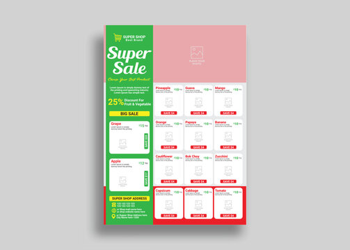 Super shop flyer design template or product promotion discount poster