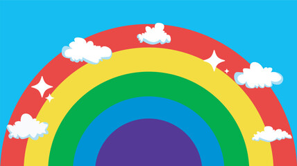 Fototapeta premium vector children's playground background with beautiful rainbow, and grass and airplane, flowers and clear sky. for children's education