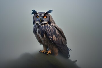 Eagle owl in the fog - generative ai