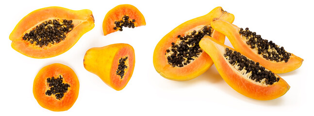 ripe slice papaya isolated on a white background. Top view. Flat lay