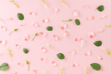 Happy Women's Day decoration concept made from rose flower to make frame on pastel background.