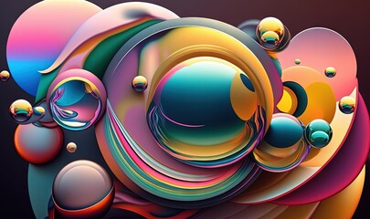 Obraz premium an abstract painting of colorful bubbles and bubbles on a black background. generative ai