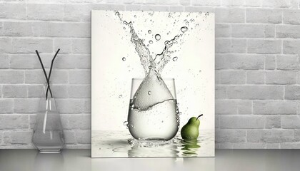  a picture of an apple and a glass of water on a table.  generative ai
