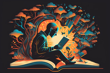 An illustration showing the power of learning and how literature and books can expand the mind