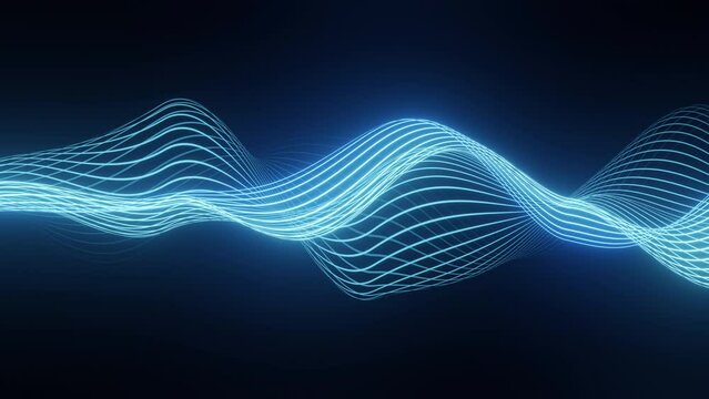 Bright glowing abstract visualizer blue colored equalizer pulsing in the dark. Musical art, soundwave visualiser motion design.  Audio spectrum simulation for music futuristic animation. 3d animation