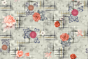 seamless flower with checks pattern geometrical background