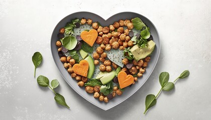 Obraz na płótnie Canvas a heart shaped bowl filled with vegetables and chickpeas. generative ai