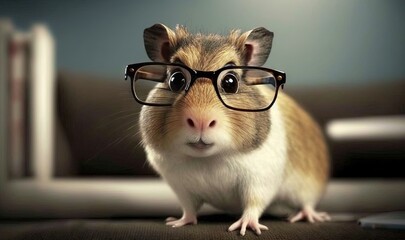  a small rodent wearing glasses on top of a couch.  generative ai