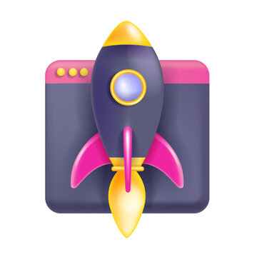 3D code icon, business python abstract api, vector technology computer design, programming frame. Java web development html concept, rocket program interface window. 3D code graphic website clipart