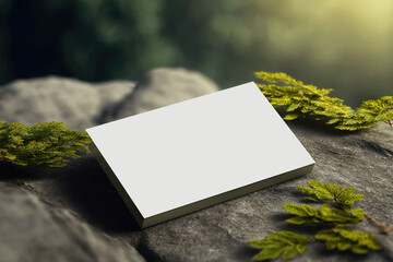 Business card layout on a botanical background with leaves. AI generation