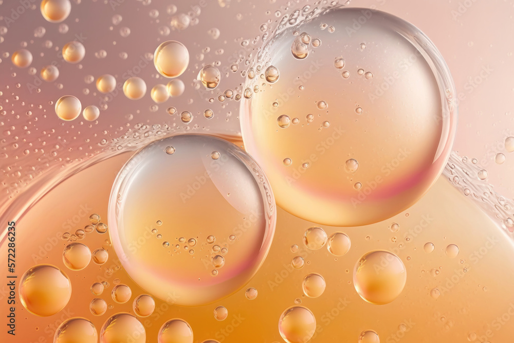 Wall mural close up clear liquid cosmetic product. gel texture with bubbles. generation ai