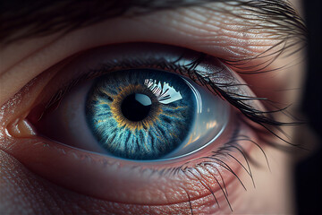 Human eye with detailed iris in blue color, illustration Generative Ai
