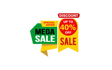 40 Percent MEGA SALE offer, clearance, promotion banner layout with sticker style. 
