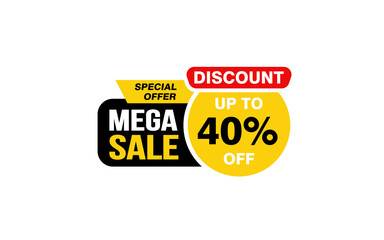 40 Percent MEGA SALE offer, clearance, promotion banner layout with sticker style. 
