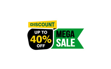 40 Percent MEGA SALE offer, clearance, promotion banner layout with sticker style. 
