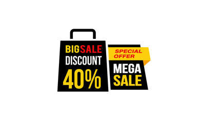 40 Percent MEGA SALE offer, clearance, promotion banner layout with sticker style. 
