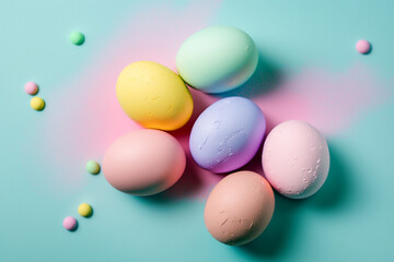 Naklejka na ściany i meble Easter eggs and buny, Colorfull, Colored Generative AI